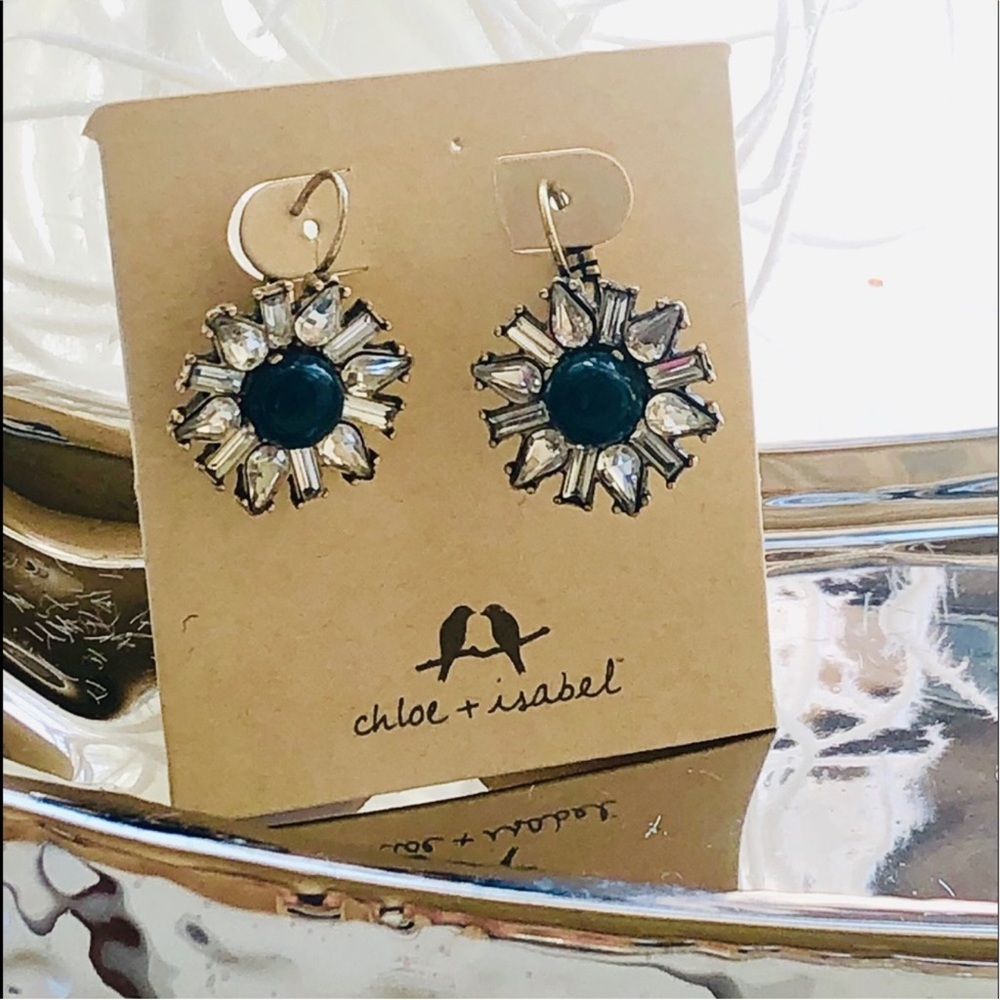 Chloe + Isabel Teal Center Crystal Sunburst Earrings